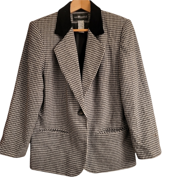 Vintage Jackets & Blazers - Vintage 1990's Y2K Houndstooth Oversized Wool Blazer 8 Petite